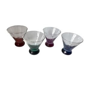 Vintage Colored Base Cocktail Glasses Set of 4 Hand Blown Style Red Green Purple